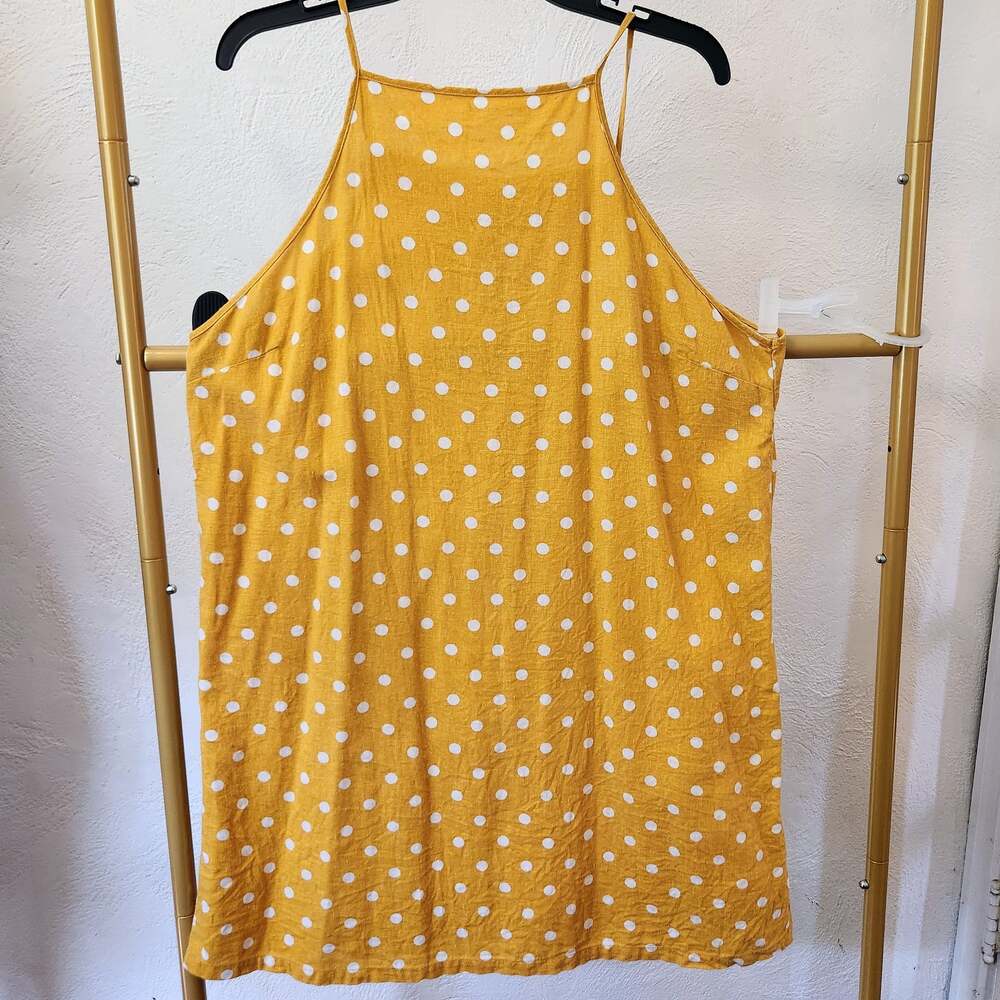 Abound Yellow and White Polka Dot Linen Blend Halter Shift Dress Size XL
